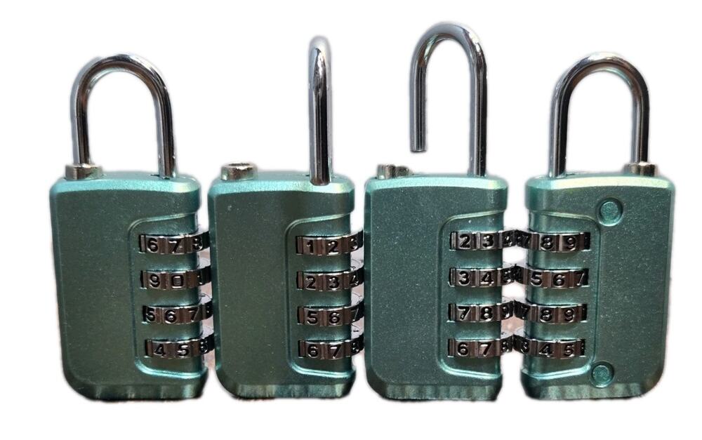 4 Pack of 4-Digit Combination Padlock for School, Gym, Locker Green Waterproof